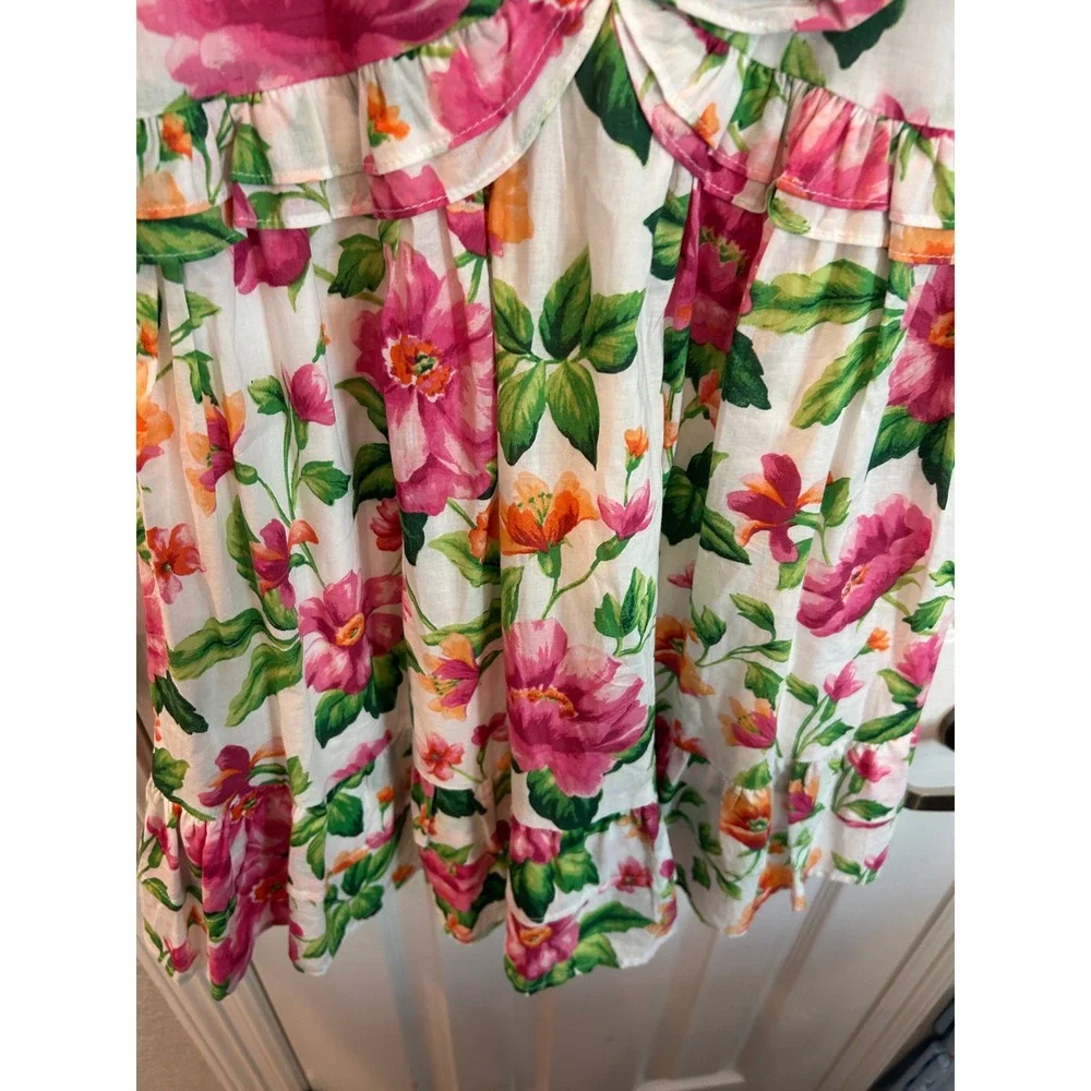 Janie and Jack Floral Dress White Pink Ruffle Tiered Button Back Summer Sundress